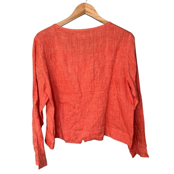 FLAX 100% Linen Tangerine Button Blouse - Picture 3 of 9
